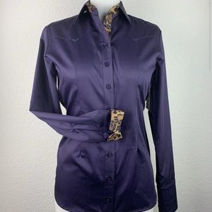 NWT CW Ranchwear Western Pro Eggplant Wild About Leopard with Crystals Size M